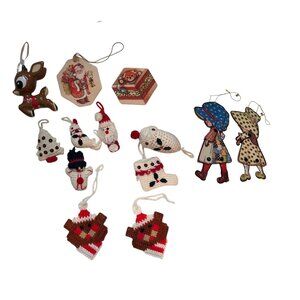 Vintage 1970s Christmas Tree Decor Crochet Avon Retro Rudolph Ornament Lot